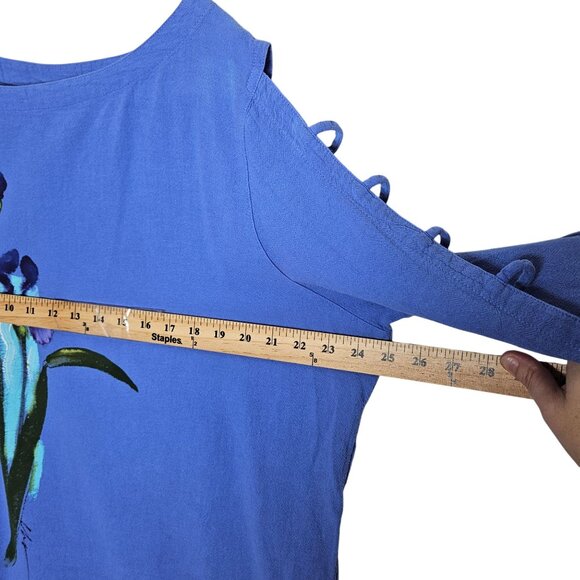 CMC Hand-Painted Iris Blue Tunic Top Sleeves XXL Cotton Lightweight Art you wear - Picture 7 of 8